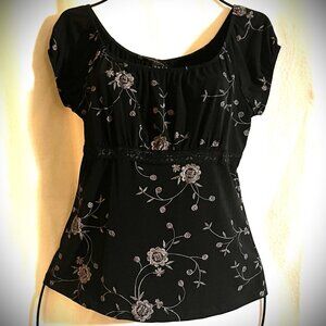 Womens JKLA California Shirt Black with Flower Accents Size M New Without Tags